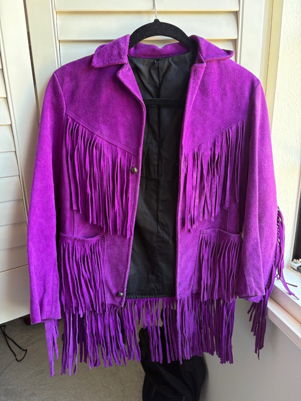 Vintage Purple Suede Fringe Jacket - Women's Leather Coat